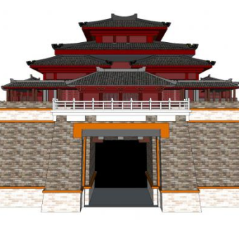 中式古建城门楼阁SU模型下载_sketchup草图大师SKP模型