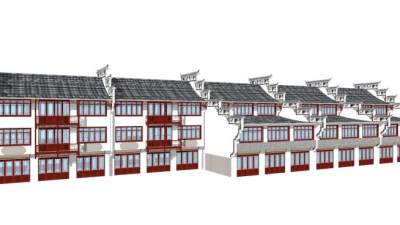 新中式徽派楼房客栈SU模型下载_sketchup草图大师SKP模型