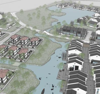 现代新中式徽派住宅建筑规划SU模型下载_sketchup草图大师SKP模型