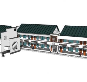 现代新中式徽派建筑SU模型下载_sketchup草图大师SKP模型