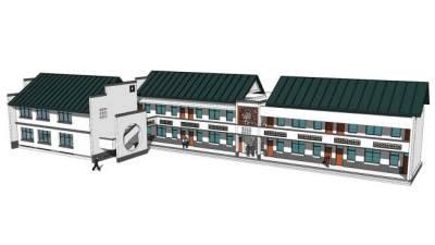 现代新中式徽派建筑SU模型下载_sketchup草图大师SKP模型