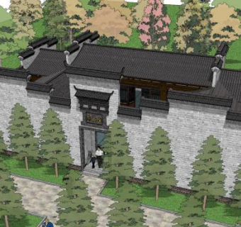 中式麓山馆建筑sketchup模型下载_sketchup草图大师SKP模型
