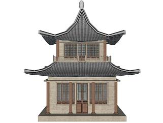 中式古建小型阁楼SU模型下载_sketchup草图大师SKP模型