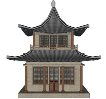 中式古建小型阁楼SU模型下载_sketchup草图大师SKP模型