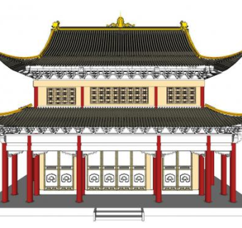 中式古建歇山顶阁楼SU模型下载_sketchup草图大师SKP模型