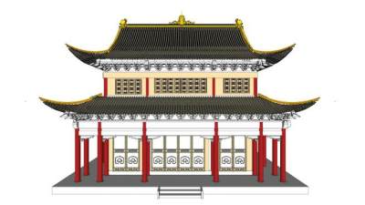 中式古建歇山顶阁楼SU模型下载_sketchup草图大师SKP模型