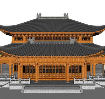 中式木制古建阁楼SU模型下载_sketchup草图大师SKP模型