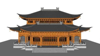 中式木制古建阁楼SU模型下载_sketchup草图大师SKP模型