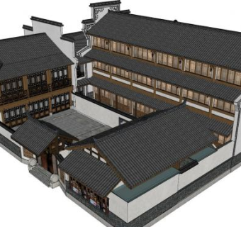 中式古建民俗客栈SU模型下载_sketchup草图大师SKP模型