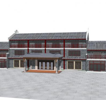 中式居住建筑外观SU模型下载_sketchup草图大师SKP模型