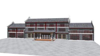 中式居住建筑外观SU模型下载_sketchup草图大师SKP模型