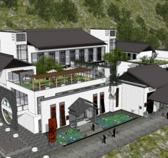 中式郊区别墅建筑sketchup模型下载_sketchup草图大师SKP模型