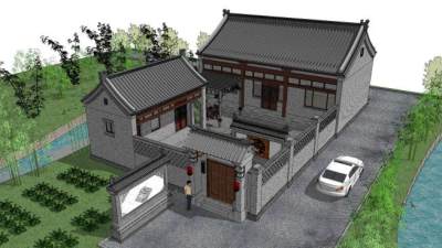 中式合院民房建筑SU模型下载_sketchup草图大师SKP模型