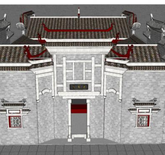 中式古建康王廟宗庙SU模型下载_sketchup草图大师SKP模型