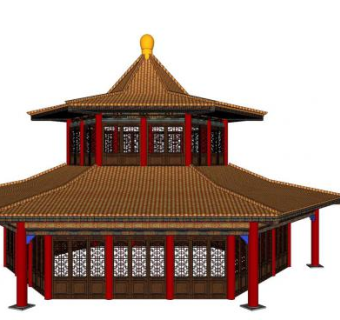 六角攒尖顶古建阁楼SU模型下载_sketchup草图大师SKP模型