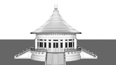 中式圆形攒尖顶阁楼SU模型下载_sketchup草图大师SKP模型