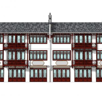 新中式马头墙楼房建筑SU模型下载_sketchup草图大师SKP模型
