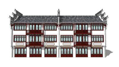 新中式马头墙楼房建筑SU模型下载_sketchup草图大师SKP模型