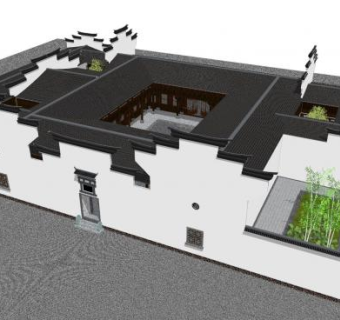 新中式徽派合院SU模型下载_sketchup草图大师SKP模型