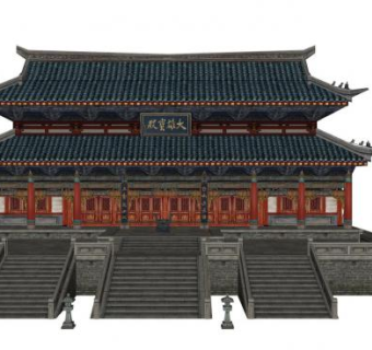 中式古建筑大雄宝殿SU模型下载_sketchup草图大师SKP模型