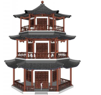 中式阁楼塔楼SU模型下载_sketchup草图大师SKP模型