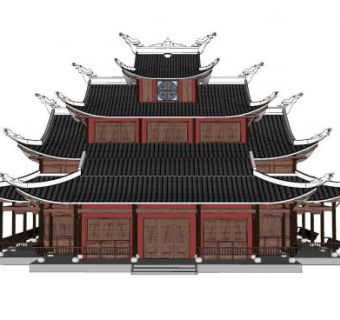 中式财神庙SU模型下载_sketchup草图大师SKP模型