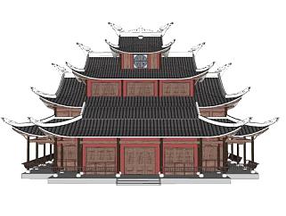 中式财神庙SU模型下载_sketchup草图大师SKP模型