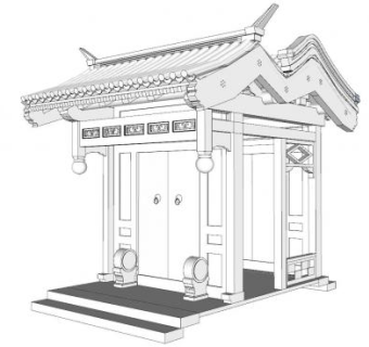中式垂花门白模SU模型下载_sketchup草图大师SKP模型
