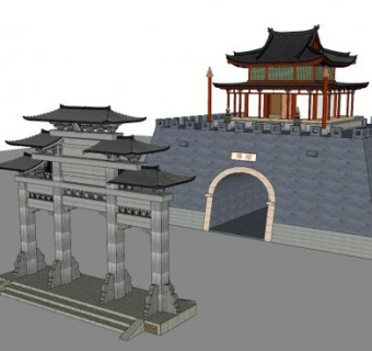 中式北镇鼓楼及李成梁SU模型下载_sketchup草图大师SKP模型