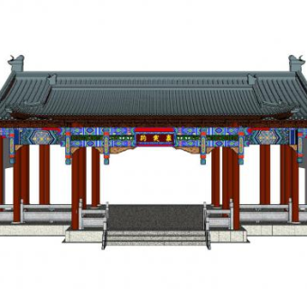 中式建筑趵突泉南门SU模型下载_sketchup草图大师SKP模型