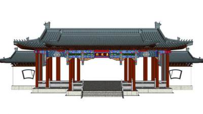 中式建筑趵突泉南门SU模型下载_sketchup草图大师SKP模型