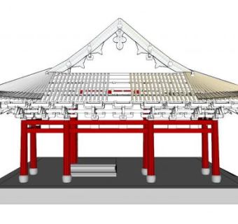 中式建筑保国寺半完整SU模型下载_sketchup草图大师SKP模型
