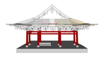 中式建筑保国寺半完整SU模型下载_sketchup草图大师SKP模型