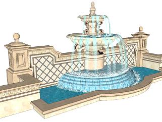 叠水盆喷泉su模型下载_sketchup草图大师SKP模型