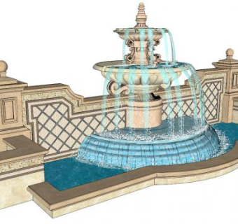叠水盆喷泉su模型下载_sketchup草图大师SKP模型
