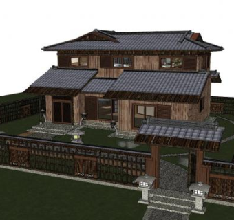 日式房屋庭院SU模型下载_sketchup草图大师SKP模型