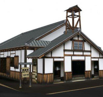 日式古建寺庙外观SU模型下载_sketchup草图大师SKP模型