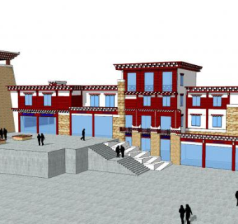新中式藏式建筑外观SU模型下载_sketchup草图大师SKP模型