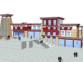新中式藏式建筑外观SU模型下载_sketchup草图大师SKP模型