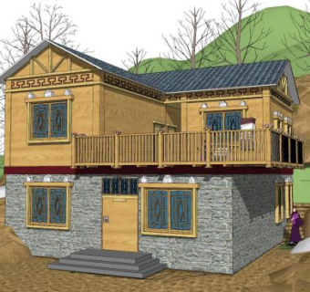 新中式藏式民房SU模型下载_sketchup草图大师SKP模型