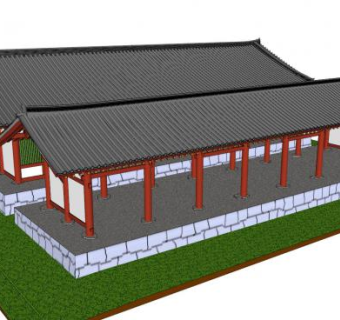 中式古建阁楼廊亭SU模型下载_sketchup草图大师SKP模型