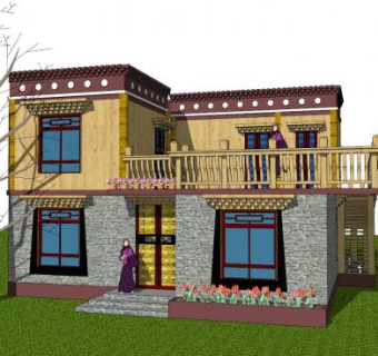 新中式藏式民宅SU模型下载_sketchup草图大师SKP模型