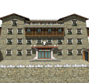 新中式藏式建筑SU模型下载_sketchup草图大师SKP模型