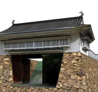 日式古建筑城门墙SU模型下载_sketchup草图大师SKP模型