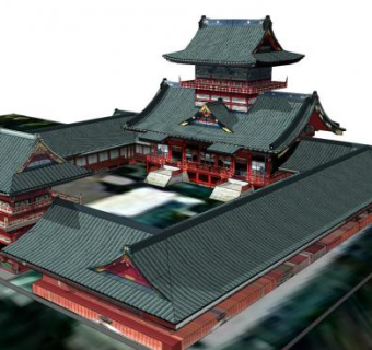 日式古建合院庭院SU模型下载_sketchup草图大师SKP模型