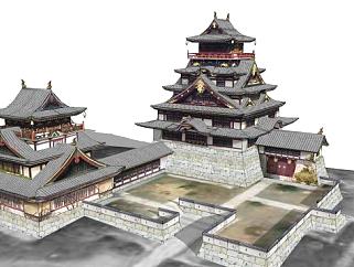 日式建筑城堡sketchup模型下载_sketchup草图大师SKP模型