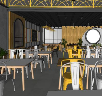 工业风餐馆su模型下载_sketchup草图大师SKP模型