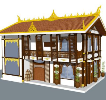 新中式藏式建筑设计SU模型下载_sketchup草图大师SKP模型