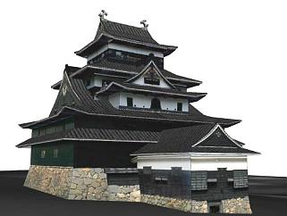 日式城堡古建SU模型下载_sketchup草图大师SKP模型