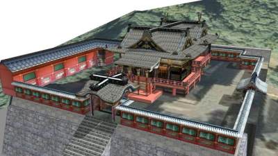 日式山地庭院建筑SU模型下载_sketchup草图大师SKP模型